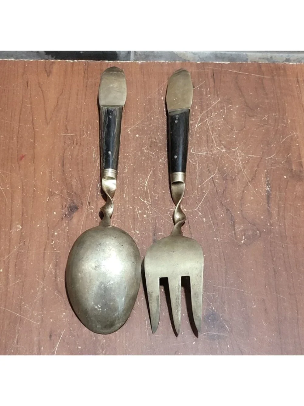 VTG Flatware Salad Servers Brass Bronze Thai Dancer Buddha Motif Stamped S Thail